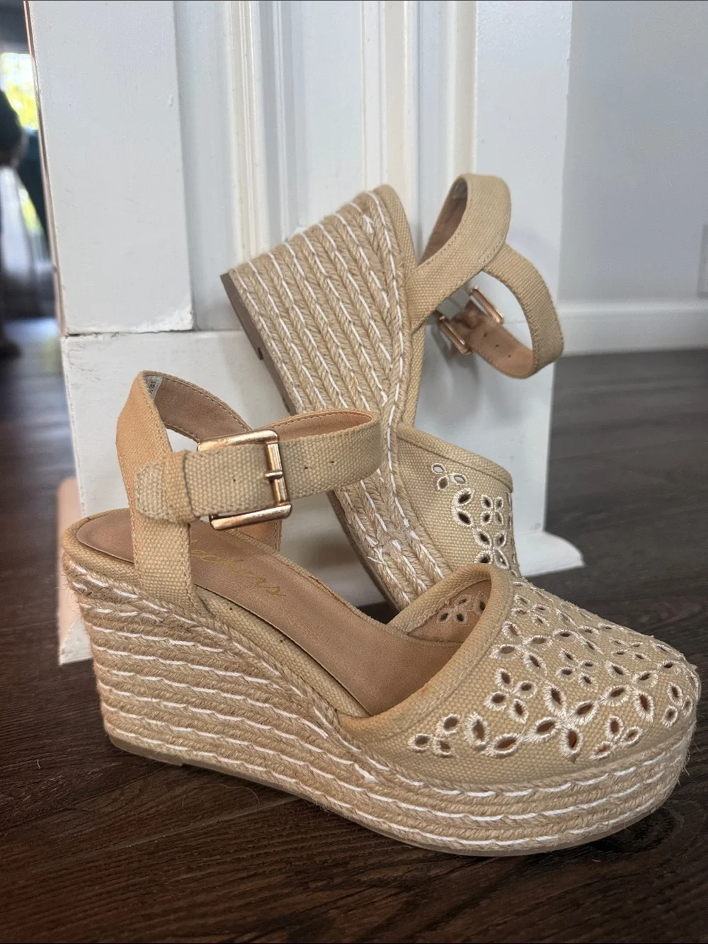 Skechers Beige Espadrille Wedge Sandals with Cutout Detail 6